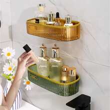 1pc Punch-free Rectangle Shaped Wall Mounted Bathroom Storage Rack, For Placing Toiletries In Luxury And Hygienic Way - White - View 2