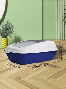 Extra Large Cat Litter Box, Semi-enclosed, Thickened, Splash-proof Cat Toilet - Blue - View 2