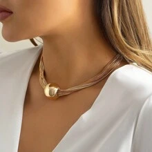 1pc Fashionable & Exquisite Stainless Steel Polished Gold Ball Multiple Layer Necklace Suitable For Women's Daily Wear - Yellow Gold - View 7