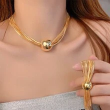 1pc Fashionable & Exquisite Stainless Steel Polished Gold Ball Multiple Layer Necklace Suitable For Women's Daily Wear - Yellow Gold - View 6