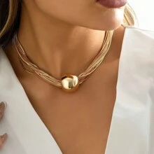 1pc Fashionable & Exquisite Stainless Steel Polished Gold Ball Multiple Layer Necklace Suitable For Women's Daily Wear - Yellow Gold - View 5