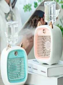 充電式ミニ机用ファン 猫デザイン 風量調節機能付き - グレー - チェックする 4