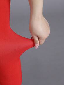 1pc Women's Thermal Lined Plus Size Cropped Tights, Thickened & Warm, Autumn/Winter - Red - View 2