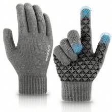 男女通用針織觸控螢幕羊絨手套,冬季戶外保暖手套,防滑設計,適合登山騎行 - 灰色 - 查看 1