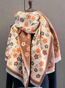 一件2023新款秋冬復古時尚印花優雅女士保暖加厚防風優雅大方圍巾披肩 - 彩色 - 查看 1