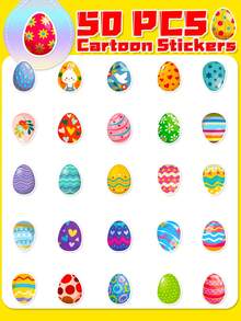 50 Piezas Pegatinas De Huevos De Pascua - Rojo - Ver 3