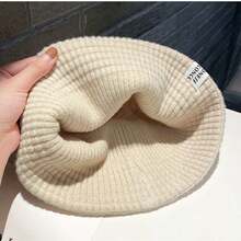 1PC Women Winter Bucket Hat Warm Knitted Cable Knit Bucket Hat Casual Foldable Panama Hat Lady Outdoor Sunscreen Sun Cap - White - View 2