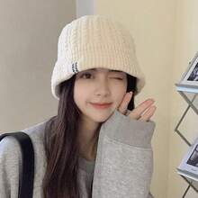 1PC Women Winter Bucket Hat Warm Knitted Cable Knit Bucket Hat Casual Foldable Panama Hat Lady Outdoor Sunscreen Sun Cap - White - View 4