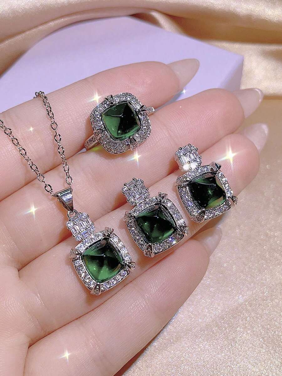 奢華風格三件套紅寶石、糖果寶石、高碳鑽石、綠寶石和皇家藍鑽石 - 戒指 - 查看 1