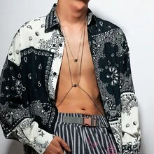 1pc Men's Body Chain Necklace, Simple & Fashionable Hollow Out Chest Chain Accessory - Silver - View 4