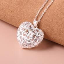 Collar con colgante de corazón hueco 3D, collar grande con forma de corazón, disponible en oro, plata y oro rosa. Regalo para el Día de San Valentín, Mamá, Madre, Día de la Madre - Plateado - Ver 13