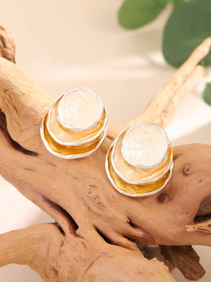 1 對流行時尚原創鋅合金多彩圓形分層裝飾耳環適合女士/女孩、街頭服飾或伴娘禮物