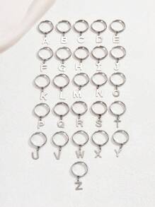 1只時尚簡約不鏽鋼26個字母吊咀戒指 - 銀色 - 查看 2