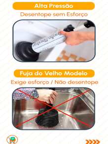 Desentupidor Manual Pistão De Alta Pressão Para Pia Cubas Cano Tanque e Vasos Multiuso Super Eficiente