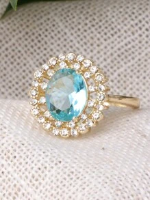 1 件淡黄色镀铜锆石花形戒指，女士优质花形戒指，3 种颜色可选 - 金黃色 - 查看 4