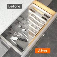 1 Pieza Organizador De Cajón De Caja De Almacenamiento Ajustable Para Utensilios De Cocina - Gris - Ver 4