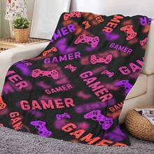 1入柔軟的遊戲圖案數字印花法蘭絨毯,柔軟暖和的毯子,適合送給男孩、兒子、孫子、兄弟、沙發、家庭休閒用毯、空調、午睡、感恩節禮物、聖誕禮物