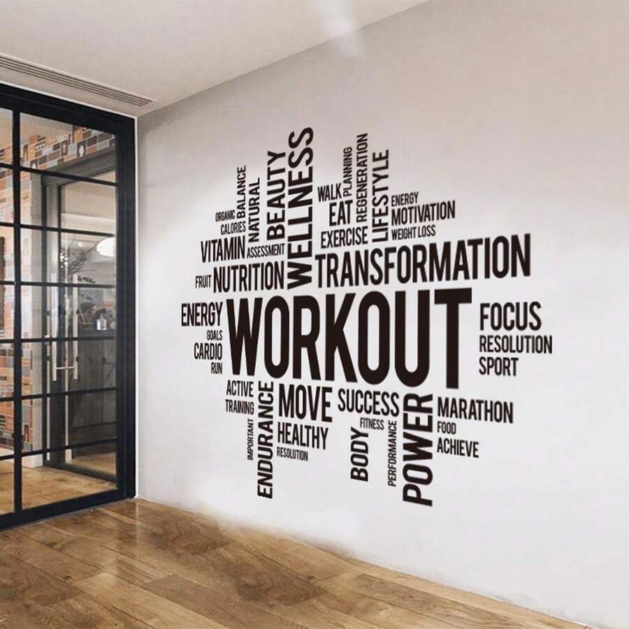1 Pieza Pegatina De Pared Con Inspiradoras Frases De Gimnasio, Adecuada Para La Oficina, Entrenamiento Y Club De Deportes - Negro - Ver 1