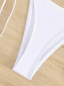 Women's Bandeau Push-Up Bra & Thong Sexy Bikini Set, Sports Two-Piece Separated Bikini Summer Beach - White - View 4