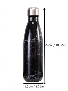 1pc 16oz Outdoor Insulated Water Bottle With Unique Double-layered Marble Pattern Design - Black - View 2