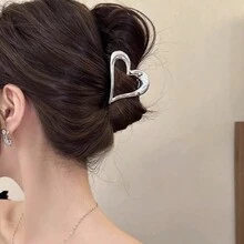 1個女士金色心形金屬髮夾,甜美又帥氣風格的髮夾,時尚多用髮飾,日常使用 - 金色 - 查看 9