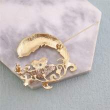 DUOSHENG 1 件复古夸张莲花孔雀羽毛形胸针 - 金色 - 查看 5