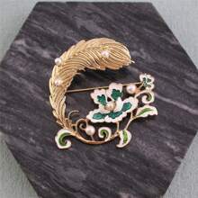 DUOSHENG 1 件复古夸张莲花孔雀羽毛形胸针 - 金色 - 查看 4