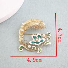 DUOSHENG 1 件复古夸张莲花孔雀羽毛形胸针 - 金色 - 查看 2