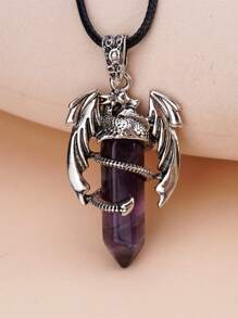 1 件装龙项链男女水晶石皮革项链龙缠绕吊坠脉轮灵气宝石项链风水幸运符新款珠宝女士礼物时尚创意礼物