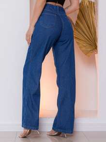 Women Jeans - 深色水洗藍 - 查看 3