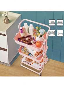 Multipurpose Organizer Cart 3 Levels Metal With Wheels - Pink - View 5