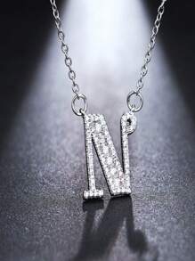1 件裝新娘浪漫旅行風格英文字母鎖骨鏈吊墜微鑲嵌白金鍍金 Diy 項鍊 - 銀色 - 查看 7