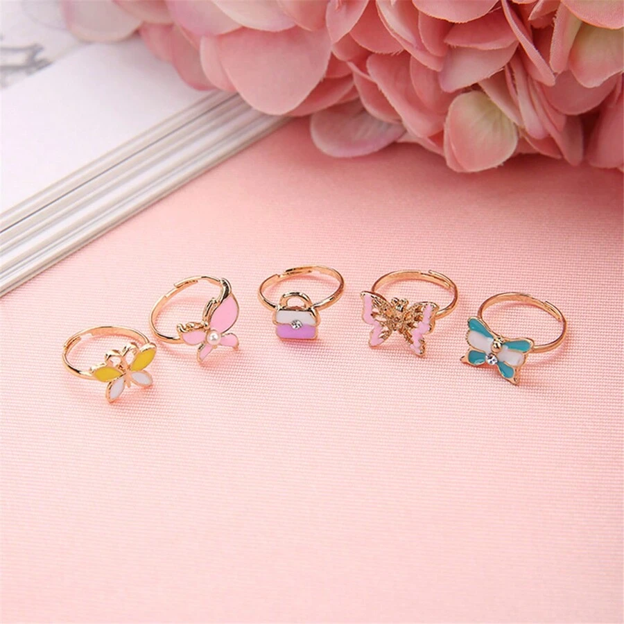 5pcs Random Color Cute Cartoon Toy Rings - Pink - View 1