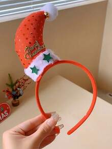 1頂女士時尚可愛的角形聖誕帽聖誕節發帶頭飾,適用於表演派對裝飾