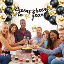 26pcs 40th Birthday Party Decorations For Men And Women, Including: 1 Set Of Gold Number - Black - View 5