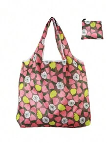1pc Cute Big Capacity Strawberry Pattern Foldable Portable Shopping Bag, Handbag - Royal Blue - View 1