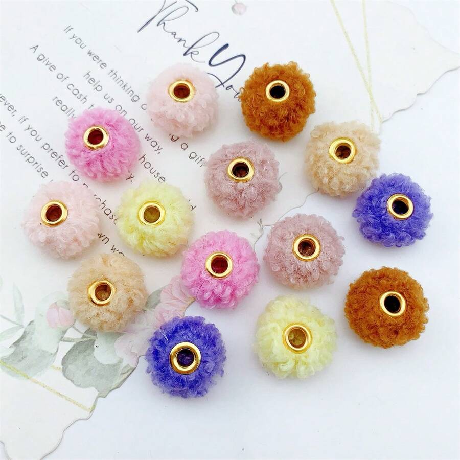 10pcs Colorful Plush Ball Bead With Large Hole Diy Jewelry Making Accessory - Hair ball beads - View 1