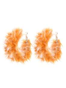 1pair Women's Exaggerated Fluffy Ball Drop Earrings With Colorful Hoop - 1 pair of exaggerated color plush hoop earrings - View 9
