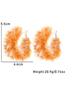 1pair Women's Exaggerated Fluffy Ball Drop Earrings With Colorful Hoop - 1 pair of exaggerated color plush hoop earrings - View 12