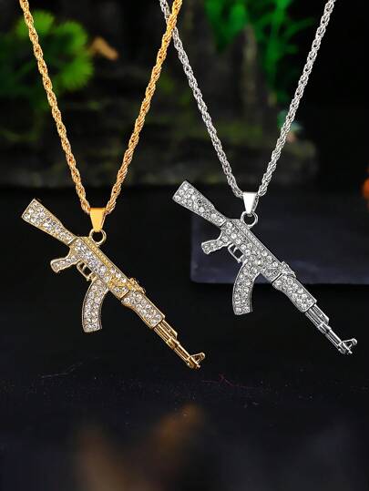 1 pieza Collar colgante de rifle de juguete AK47 de estilo retro punk con brillantes, adecuado para el uso diario de los hombres, gran regalo para él