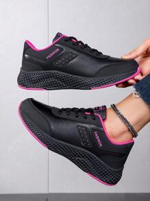 Autumn And Winter Plus Size Black Thick Sole Comfortable Casual Chunky Sneakers For Commute, Anti-slip And Breathable, Suitable For Work And Student Walking - Black - View 1