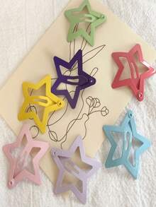 5pcs/set Colorful Drop Oil Frosted Five-pointed Star Hair Clips Side Hairpins Bb Clips - Multicolor - View 2