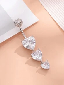 1pc 925 Sterling Silver Heart Shaped Tassel Crystal Navel Ring, Sexy Belly Button Piercing, Perfect For Girls' Night Out, Festival Gift Holiday Valentines