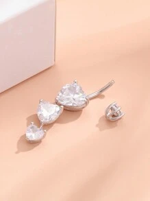 1pc 925 Sterling Silver Heart Shaped Tassel Crystal Navel Ring, Sexy Belly Button Piercing, Perfect For Girls' Night Out, Festival Gift Holiday Valentines