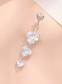 1pc 925 Sterling Silver Heart Shaped Tassel Crystal Navel Ring, Sexy Belly Button Piercing, Perfect For Girls' Night Out, Festival Gift Holiday Valentines