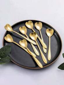 8-16件豪华咖啡勺、心形可爱甜点勺、奶油勺、创意礼品、学校用品 - 金色 - 查看 5