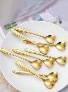 8-16件豪华咖啡勺、心形可爱甜点勺、奶油勺、创意礼品、学校用品 - 金色 - 查看 3