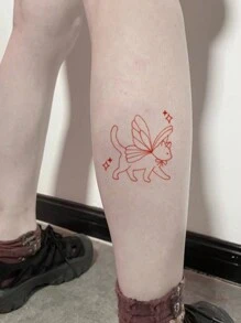 1pc Water-washable Temporary Tattoo Sticker Pvc Cute Cat Wing Waterproof & Sweatproof For Fashionable People's Daily Use - Rust - View 3