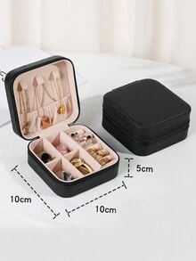 1個pu皮質珠寶收納盒,有隔間適合戴戒指、項鍊、手鍊、耳環等
