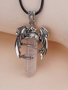 1 件装龙项链男女水晶石皮革项链龙缠绕吊坠脉轮灵气宝石项链风水幸运符新款珠宝女士礼物时尚创意礼物